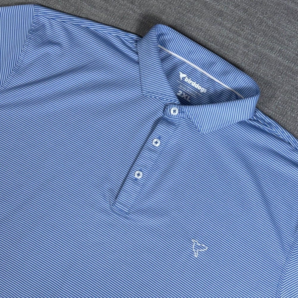 Birddogs Polo Shirt Blue White Stripe Performance Golf Mens 2XL